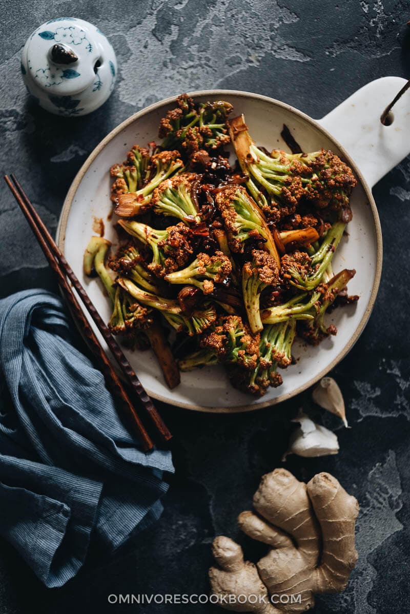 Sichuan cauliflower dry pot served in plate