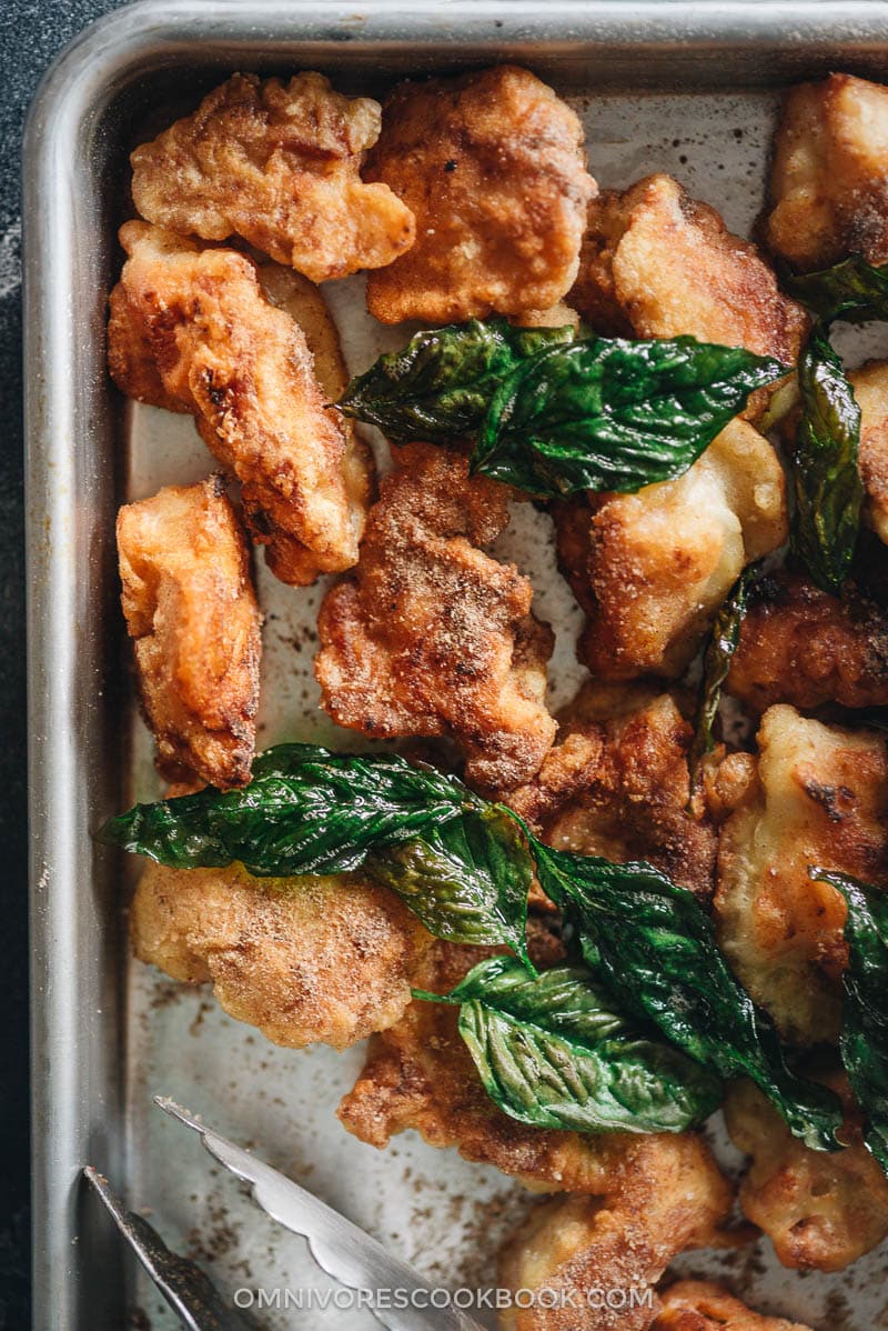 Homemade salt and pepper chicken close-up