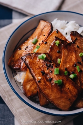 Homemade teriyaki king oyster mushrooms