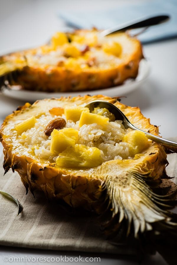 Yunnan Style Pineapple Rice - Gooey and sweet with a nice fruity aroma. It’s a creative side dish that tastes as good as a dessert | omnivorescookbook.com