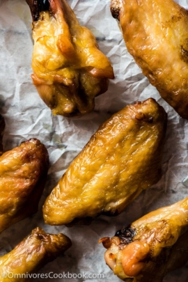 Oven Fried Chicken Wings with Korean BBQ sauce - create the most crispy wings with minimal effort and oil! | omnivorescookbook.com