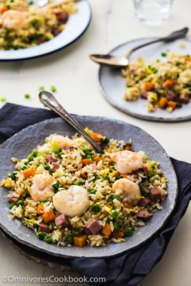 Shrimp Fried Rice (扬州炒饭, Yang Zhou Chao Fan) - A quick one-bowl meal that you can finish prepping and cooking in 15 minutes.