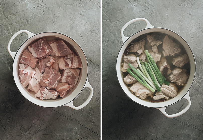 Braised pork belly process shots