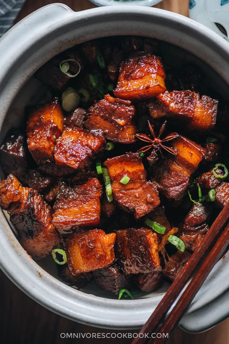 Red braised pork close-up