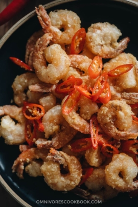 Salt and pepper shrimp close-up