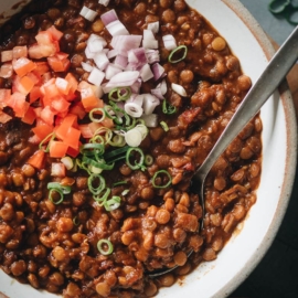 Homemade lentil stew close-up