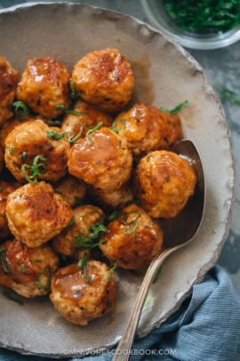 Glazed Chinese meatballs close-up