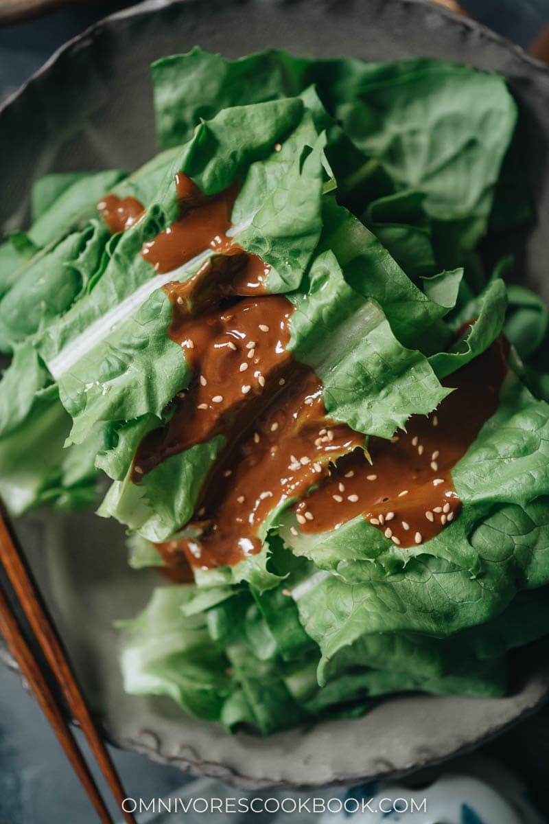 Celtuce leaves salad close-up