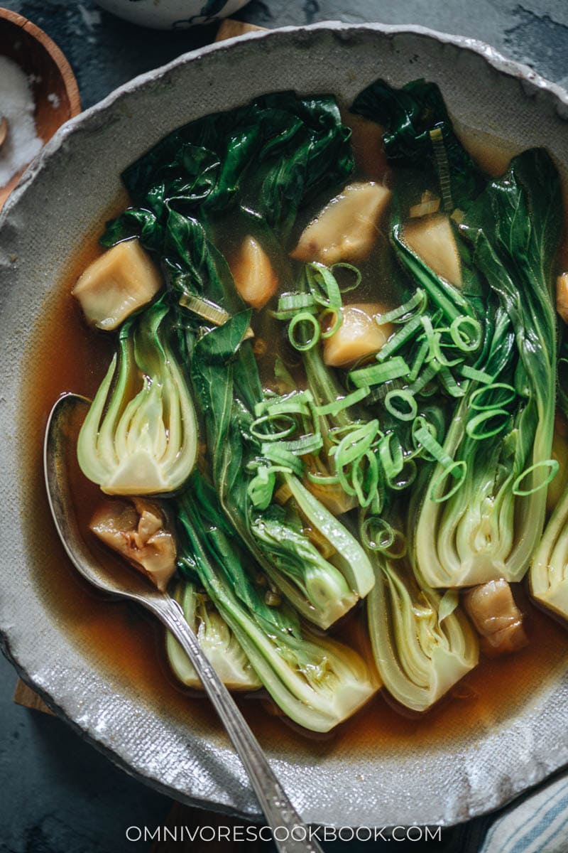 Bok choy soup close-up