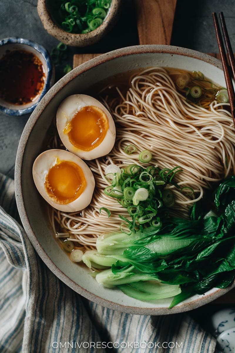 Soy sauce noodles close up