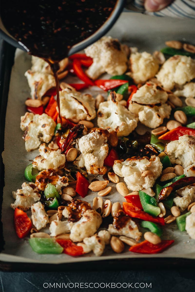 Drizzle sauce over roasted cauliflower