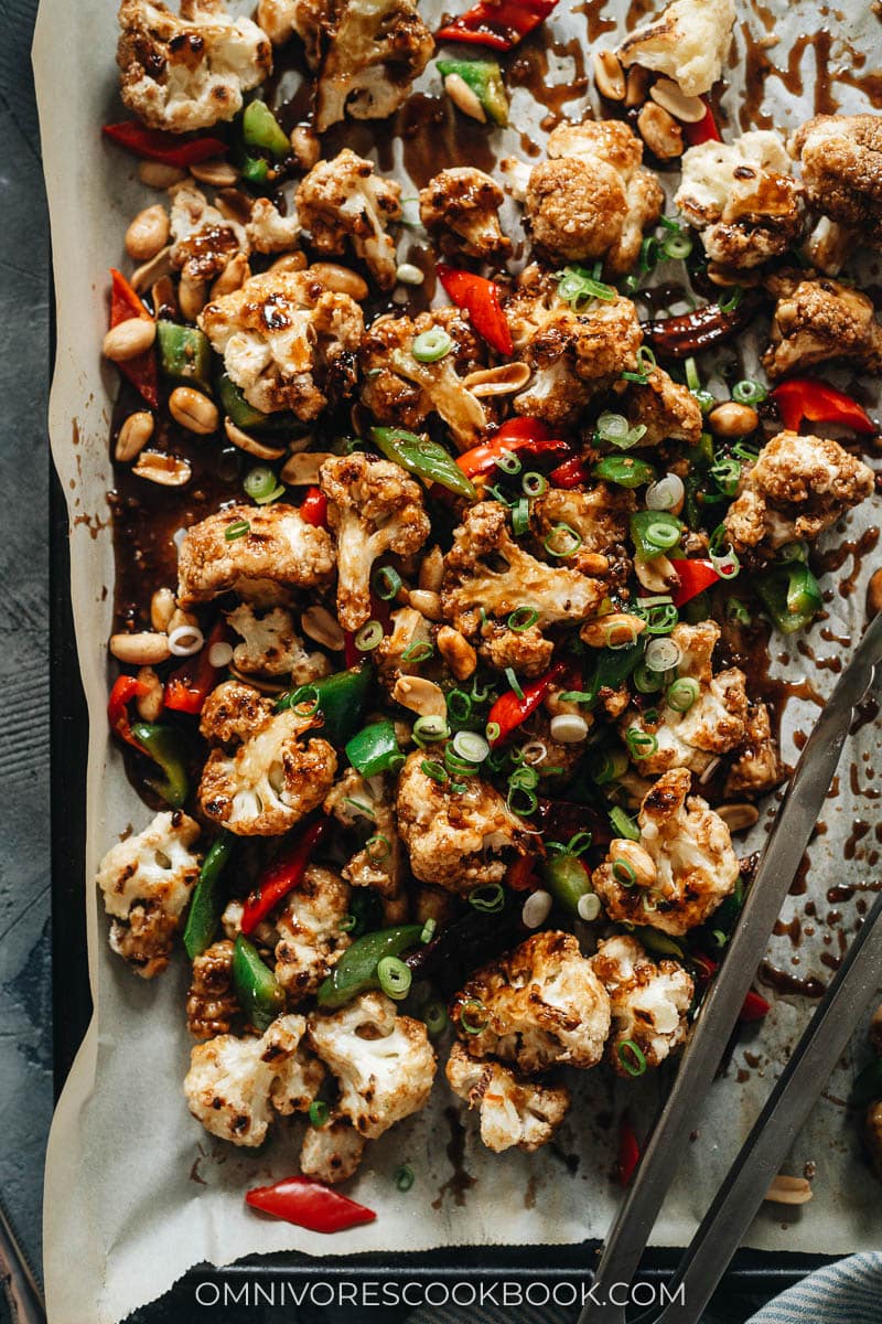 Roasted cauliflowers with kung pao sauce