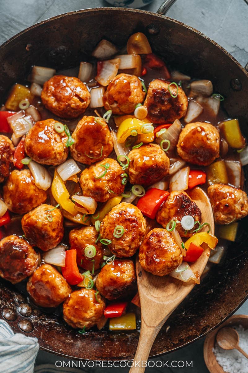 Sweet and sour meatballs closeup