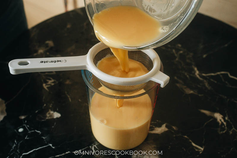 Straining egg tart filling