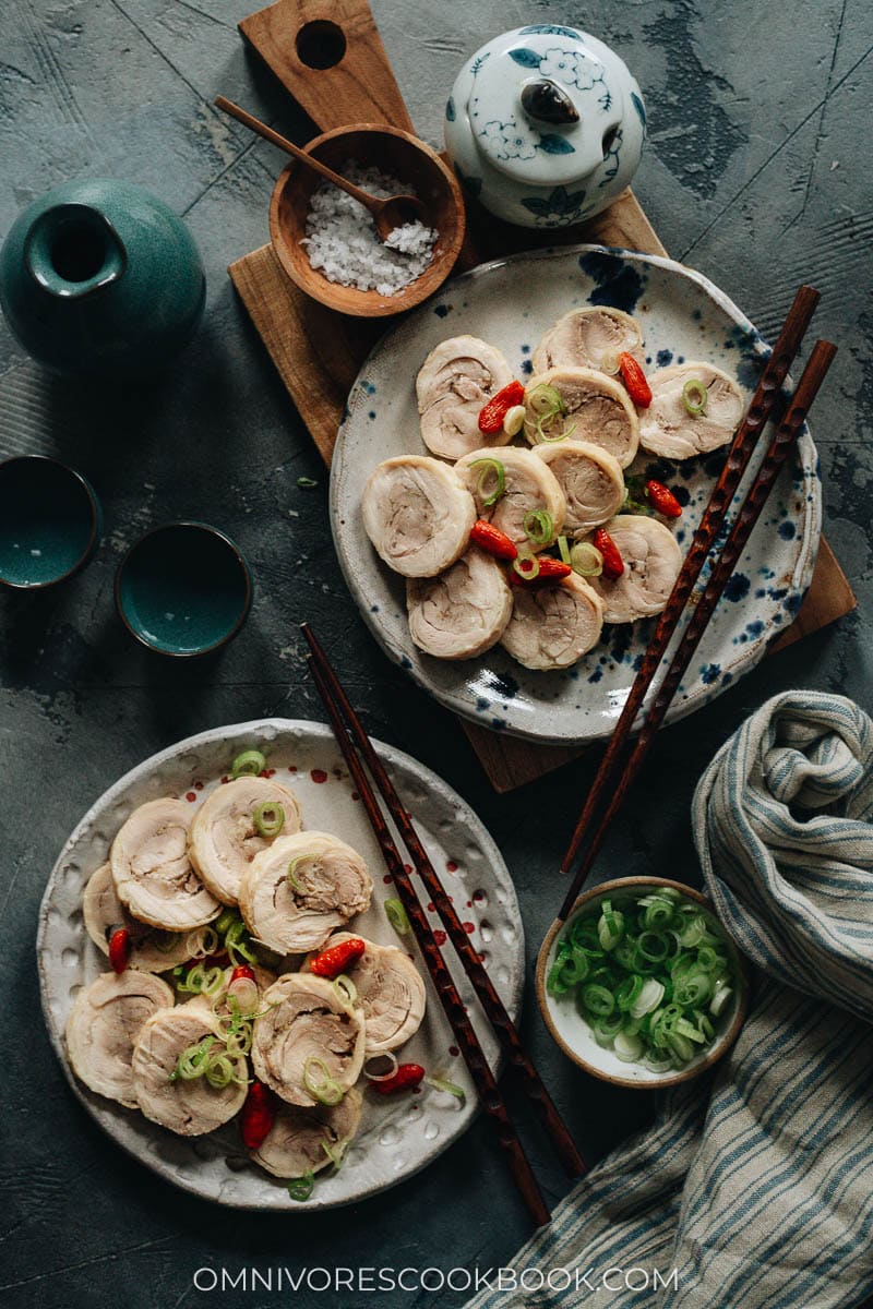 Chinese drunken chicken served in plates