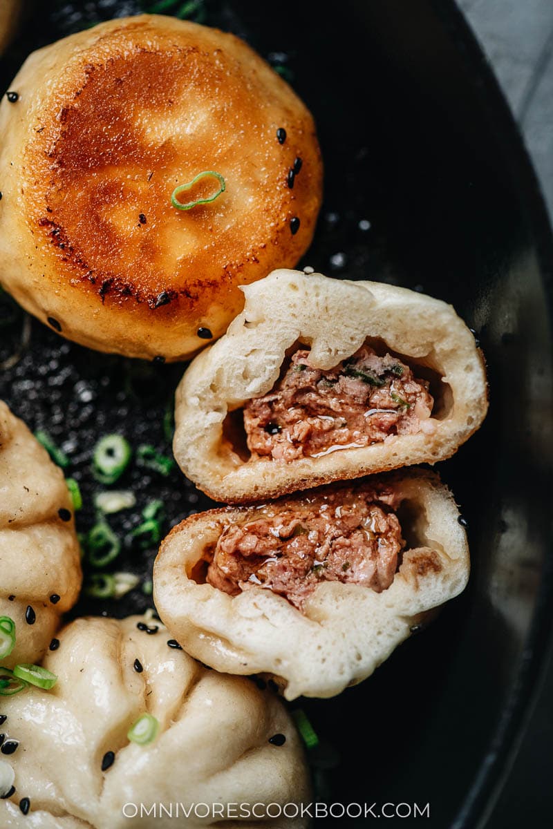 Cut open Sheng Jian Bao close up