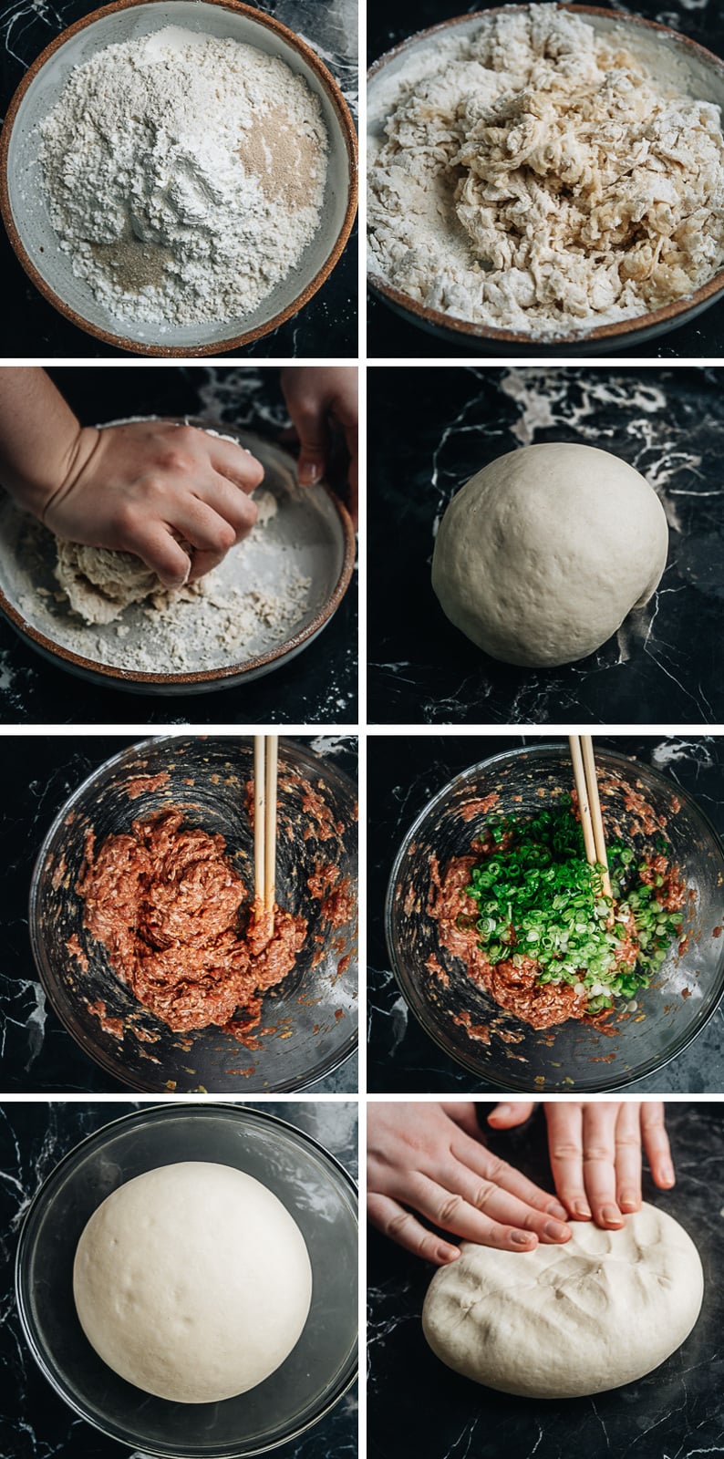 Preparing dough for pan fried pork buns