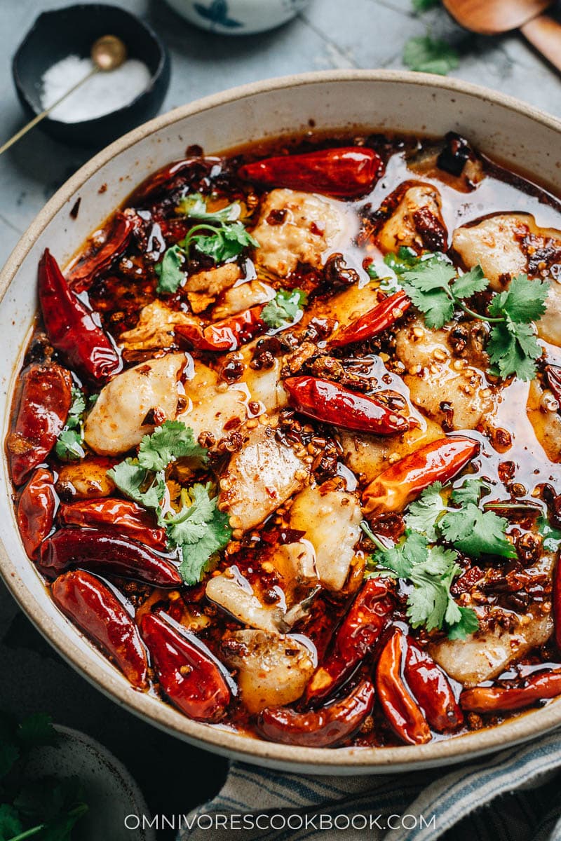 Homemade Sichuan boiled fish close up