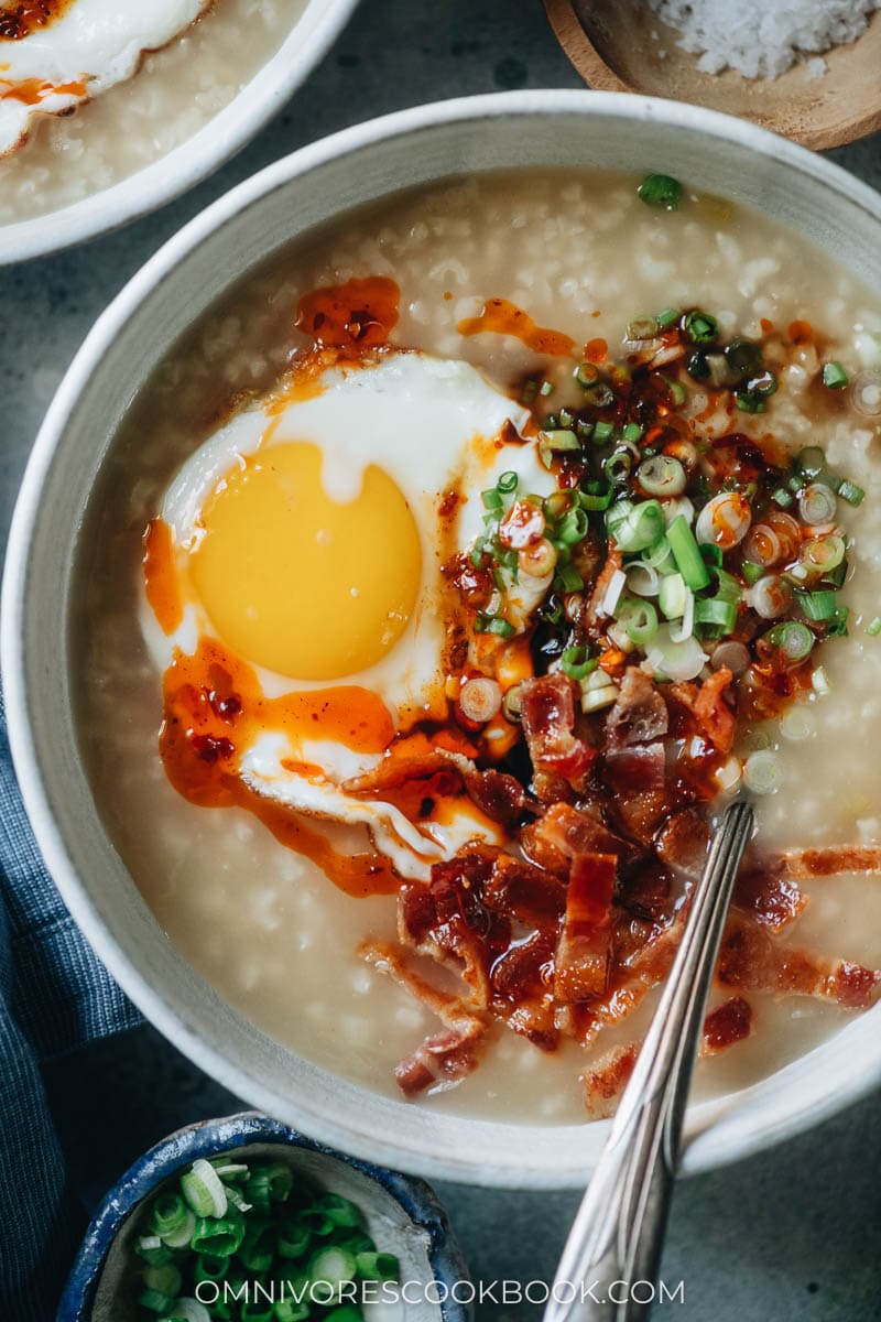 Instant pot breakfast congee close up