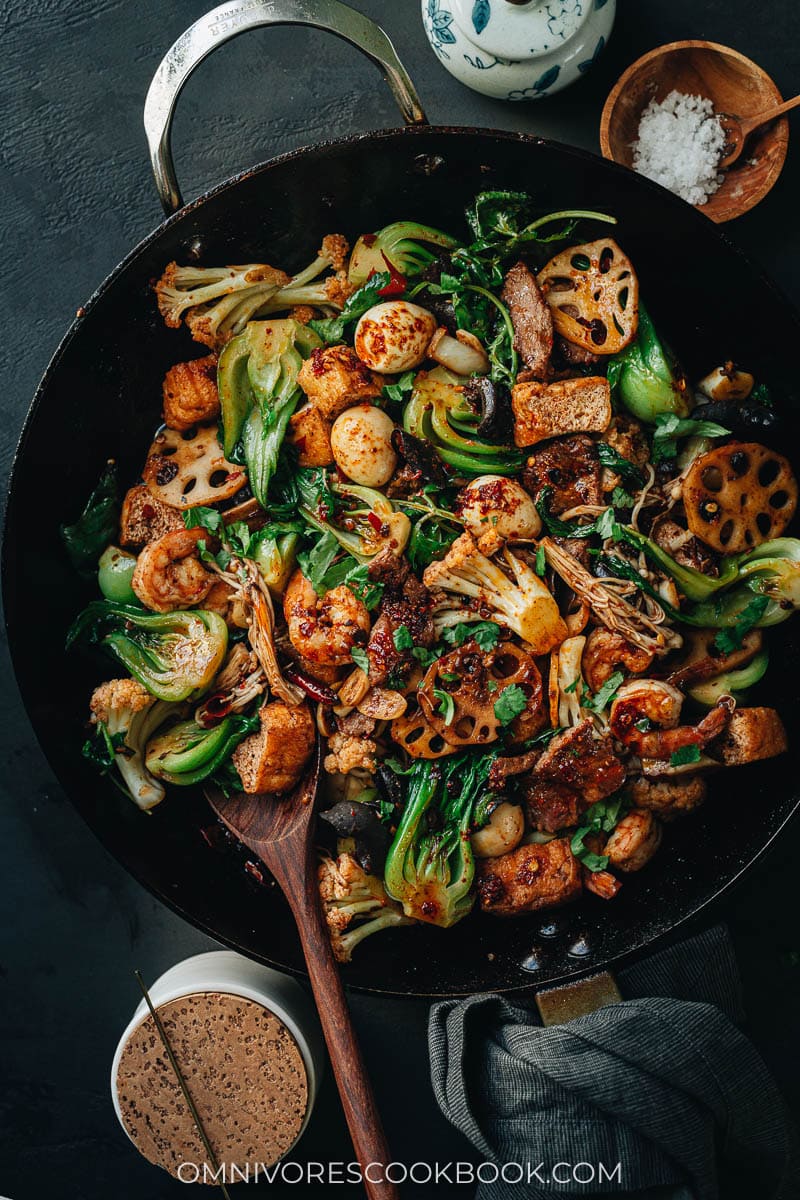 Homemade Ma La Xiang Guo in a pan