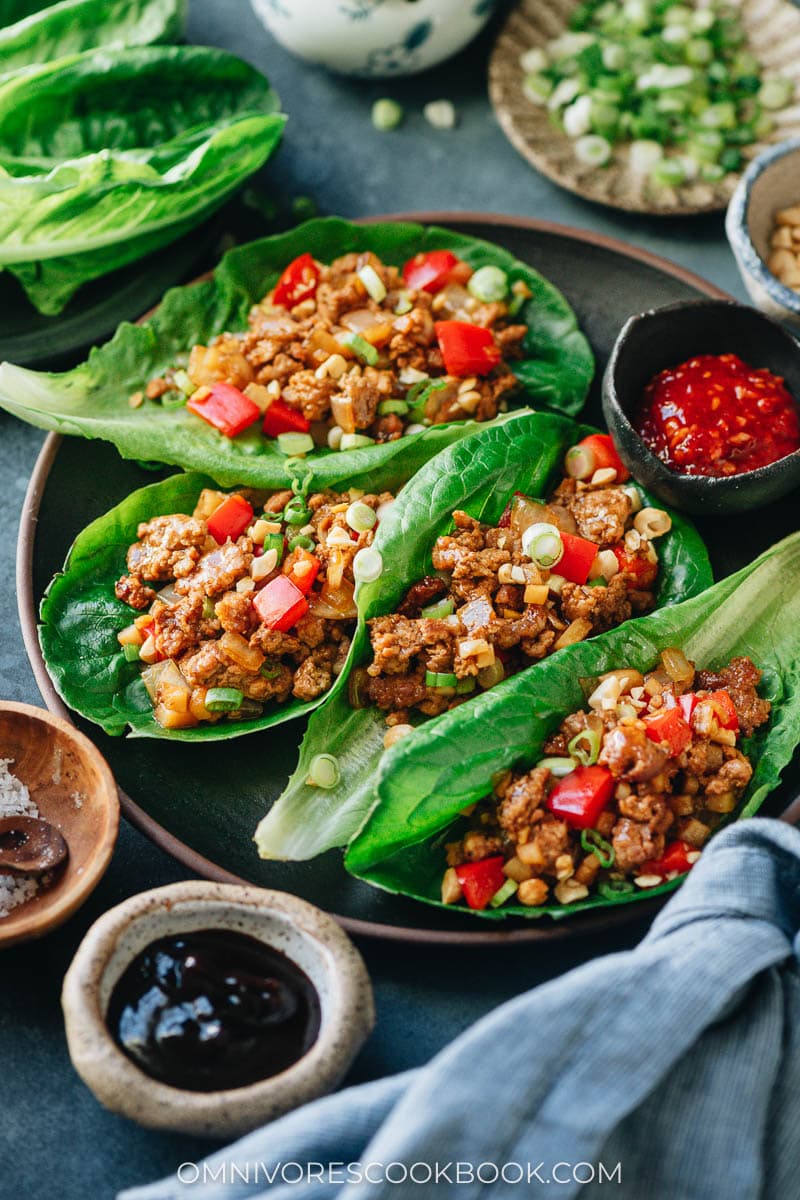 Pork san choy bow close-up