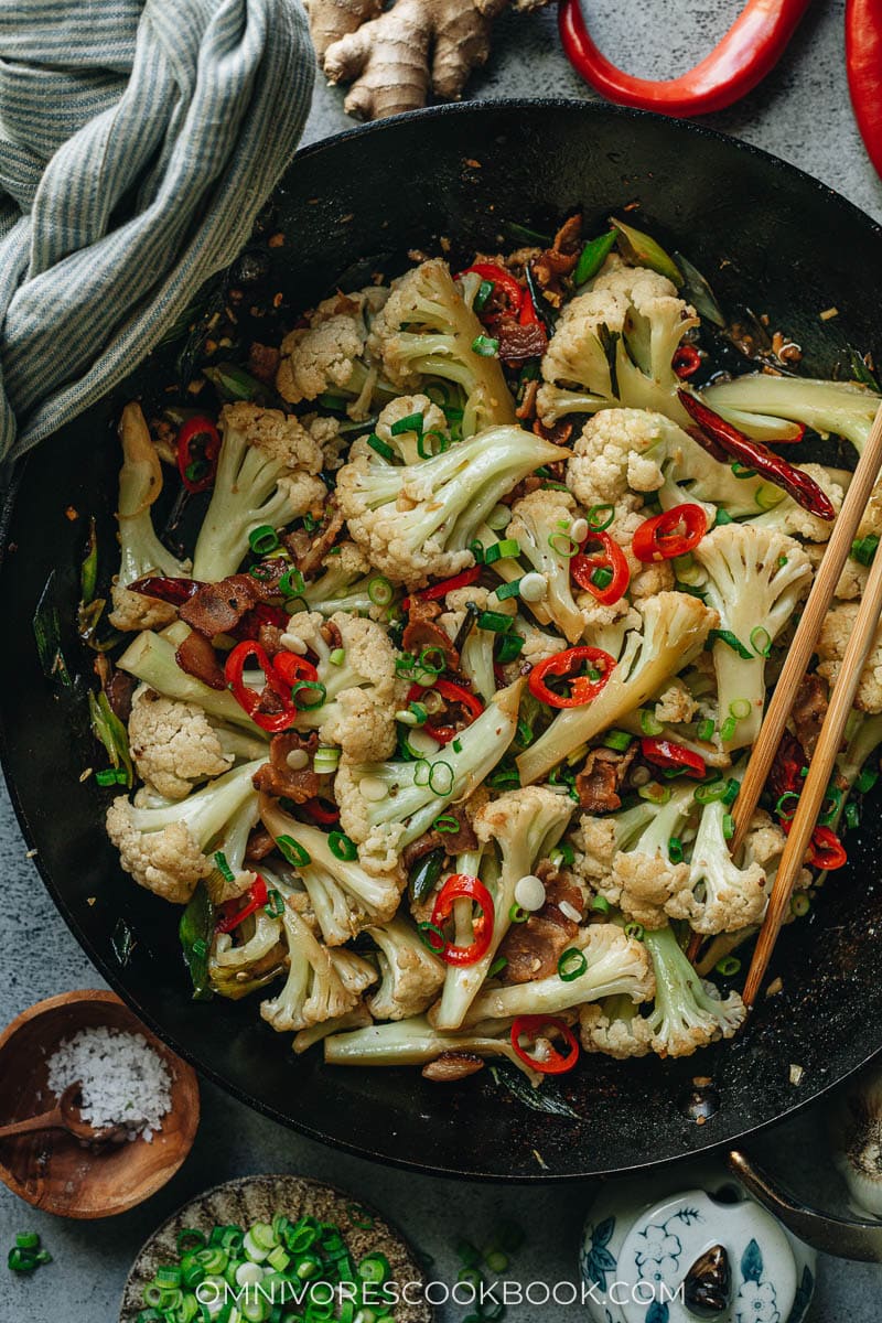 Homemade gan guo cai hua in a pan