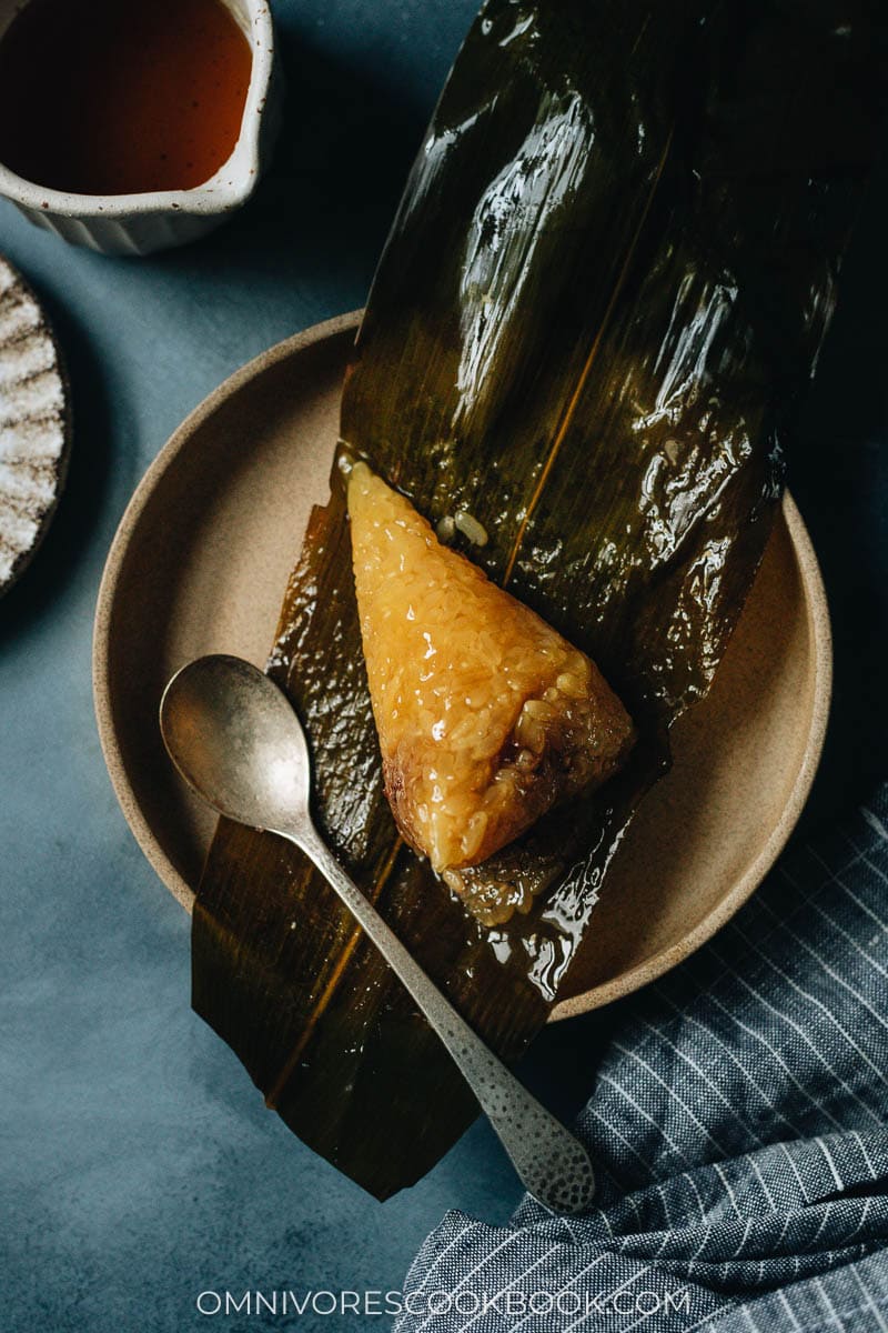 Alkaline dumpling served on bamboo leaf