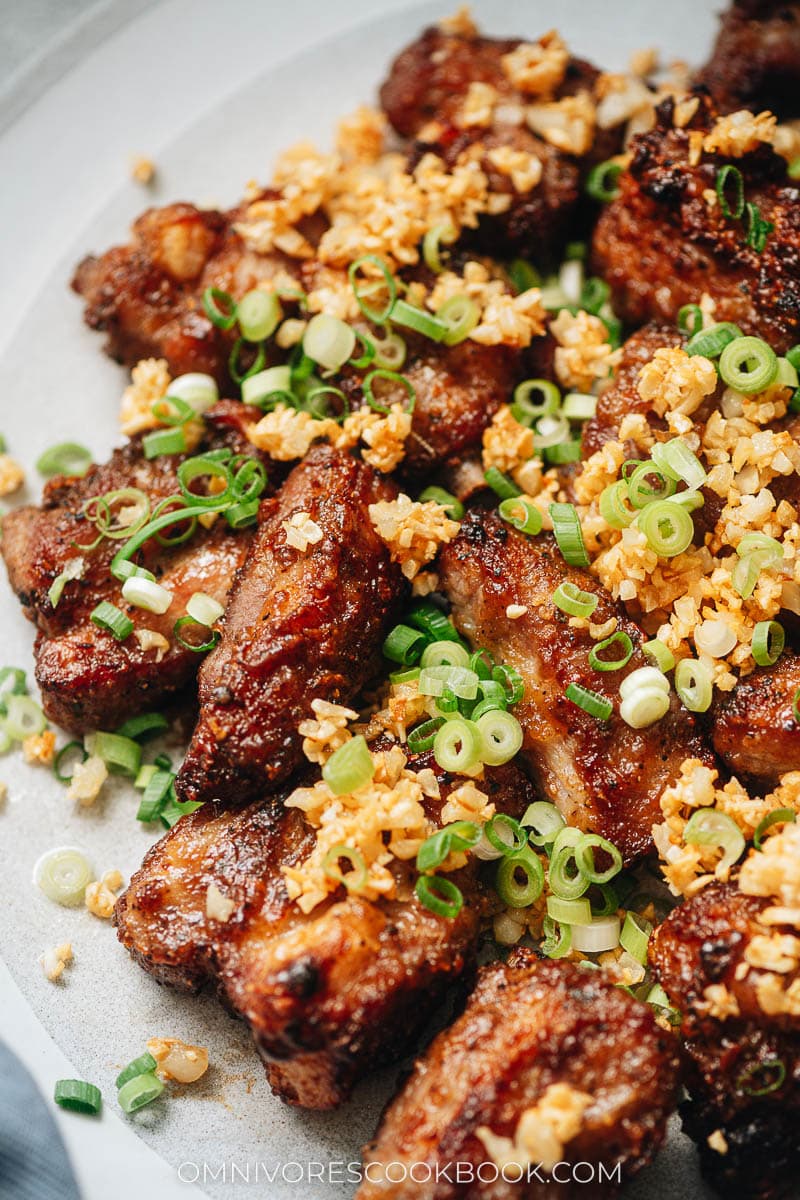 Air fryer garlic ribs close up