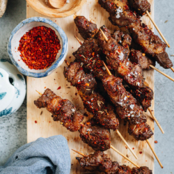 Make authentic Chinese lamb skewers using an air fryer to create perfectly charred lamb pieces that are juicy and seasoned with a bold savory spice mix. The dish takes no time to put together and it’s so fun to eat either as an appetizer, a snack, or a part of the main course of your grilling party! {Gluten-Free adaptable}