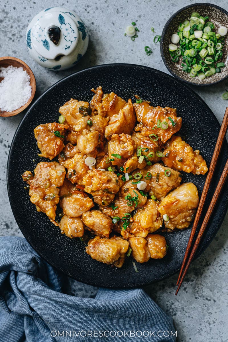 Homemade orange chicken served in a plate