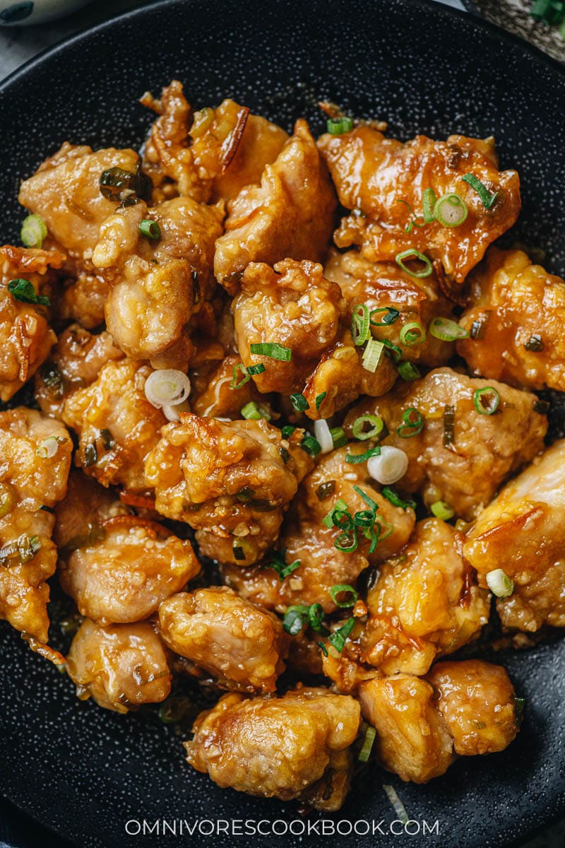 Orange chicken close up