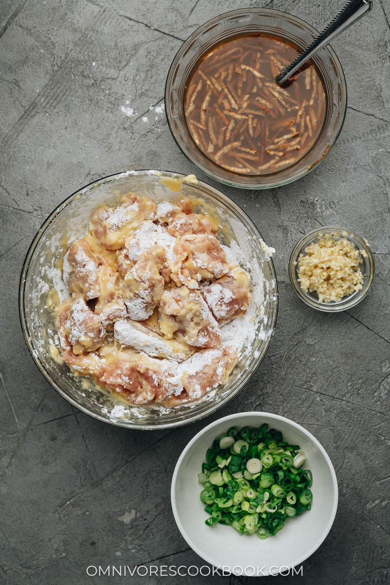 Ingredients for making orange chicken