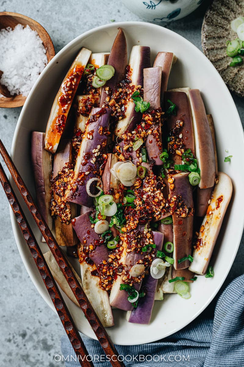 Spicy eggplant salad close up