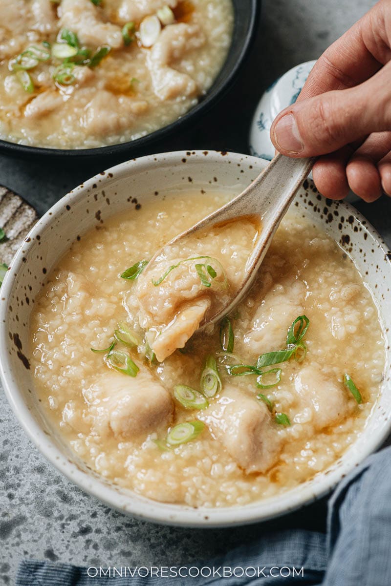 Chinese fish congee close up