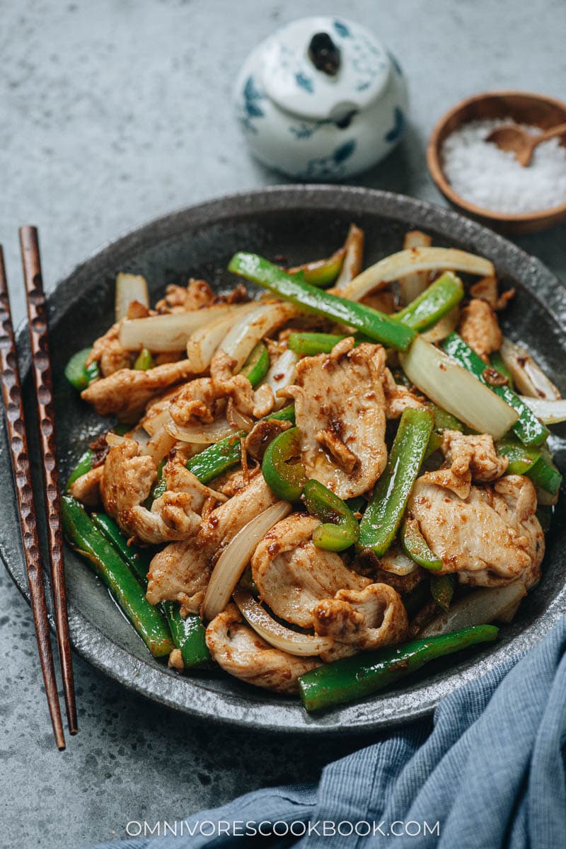 Homemade shacha chicken served in a plate