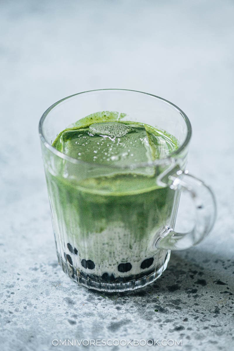 Matcha boba tea with ice