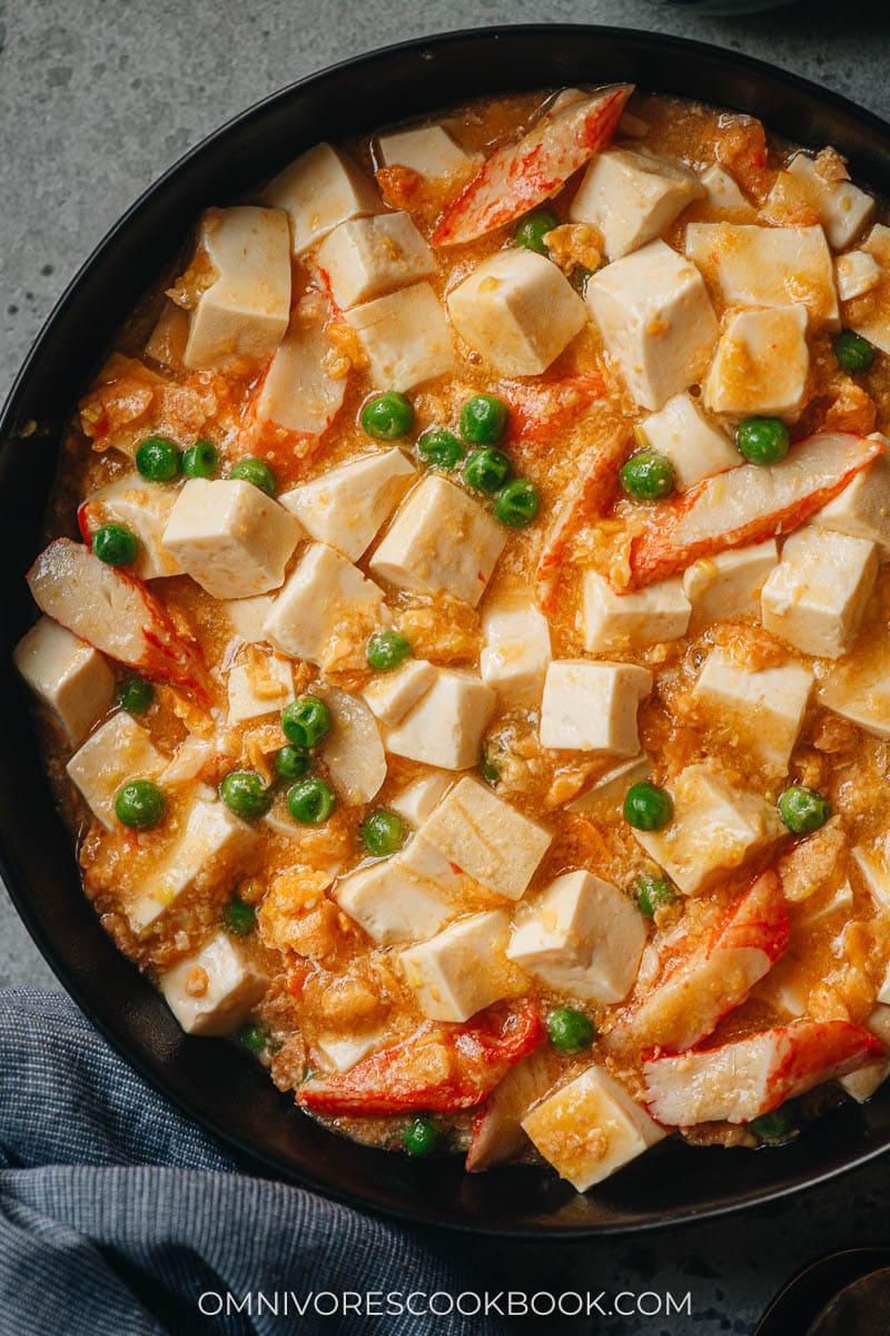 Homemade crab roe tofu close up