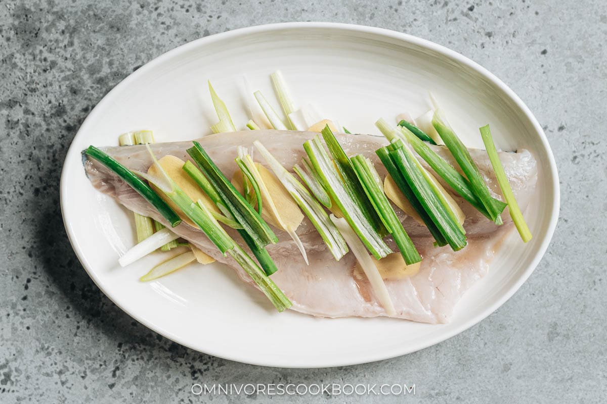 Branzino filet with ginger and scallion