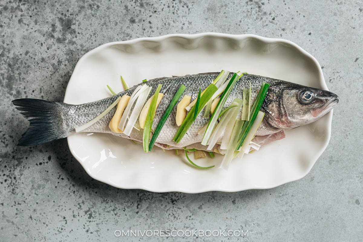 Branzino stuffed with ginger and scallion