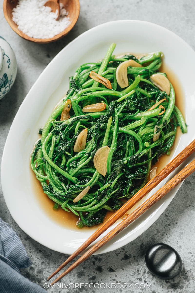 Chinese watercress stir fry close up