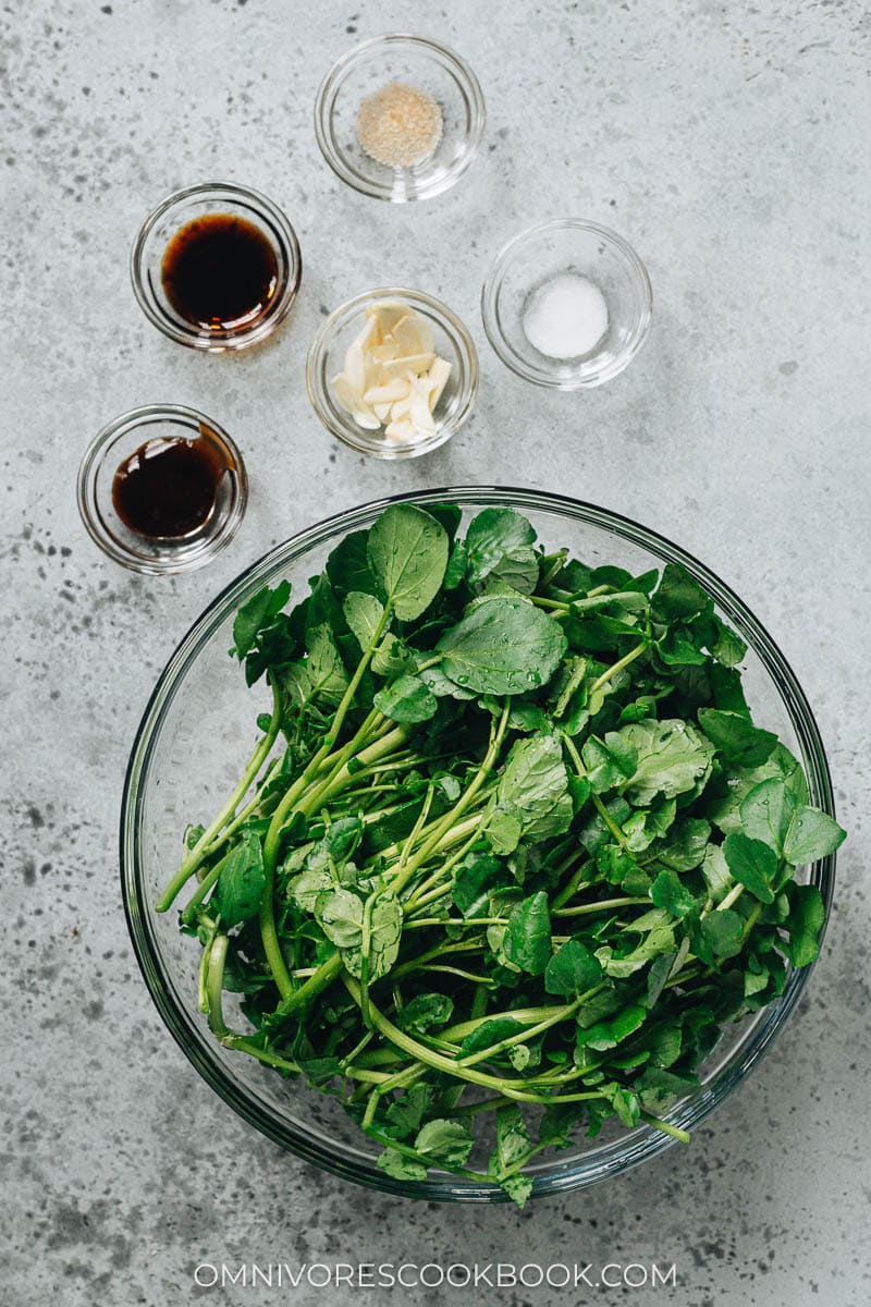 Watercress stir fry ingredients