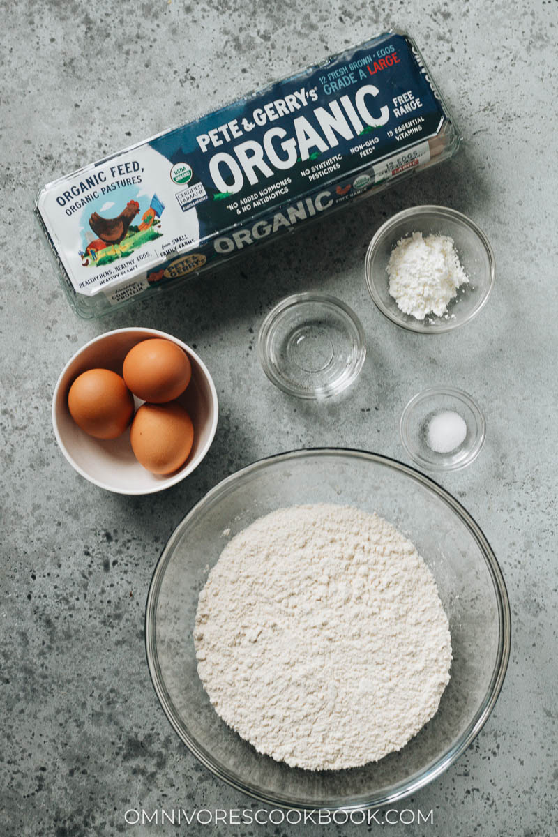 Ingredients for making homemade egg noodles